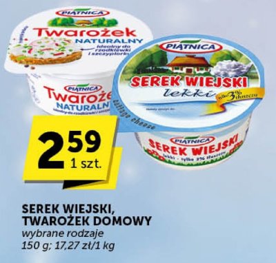 Serek wiejski, twarożek domowy Piątnica wybrane rodzaje 150 g 17.27 zł/kg promocja w Euro Sklep