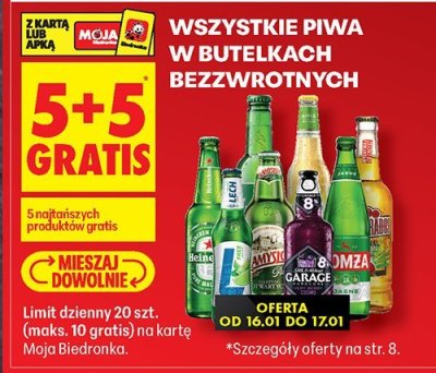 Piwo w butelkach bezzwrotnych różne rodzaje promocja w Biedronka