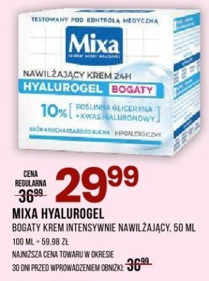 Krem intensywnie nawilżający Mixa Hyalurogel promocja w Drogerie Natura