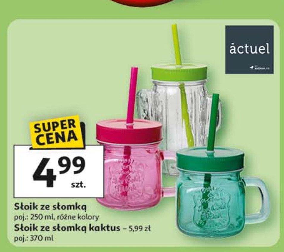Słoik ze słomką kaktus 370 ml Actuel promocja w Auchan