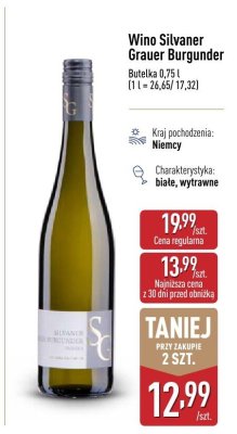 Wino Silvaner Grauer Burgunder białe wytrawne promocja w Aldi