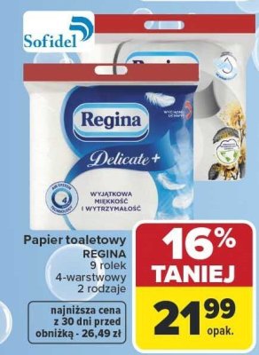 Papier toaletowy Regina Delicate+ 9 rolek 4-warstwowy 2 rodzaje promocja w Carrefour