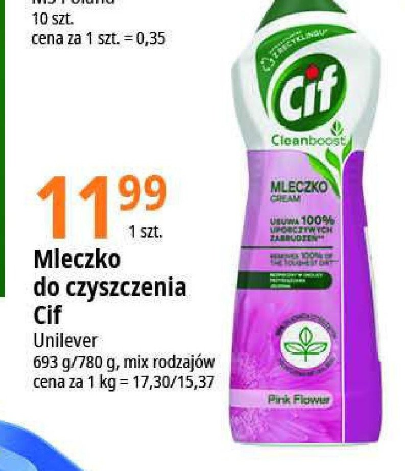 Mleczko do czyszczenia z mikrokryszta艂kami pink flowers Cif cream promocja