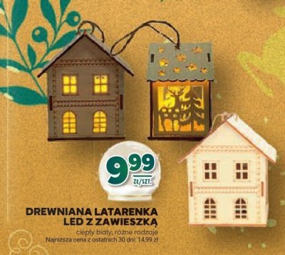Drewniana latareńka LED z zawieszką ciepły biały promocja w Stokrotka