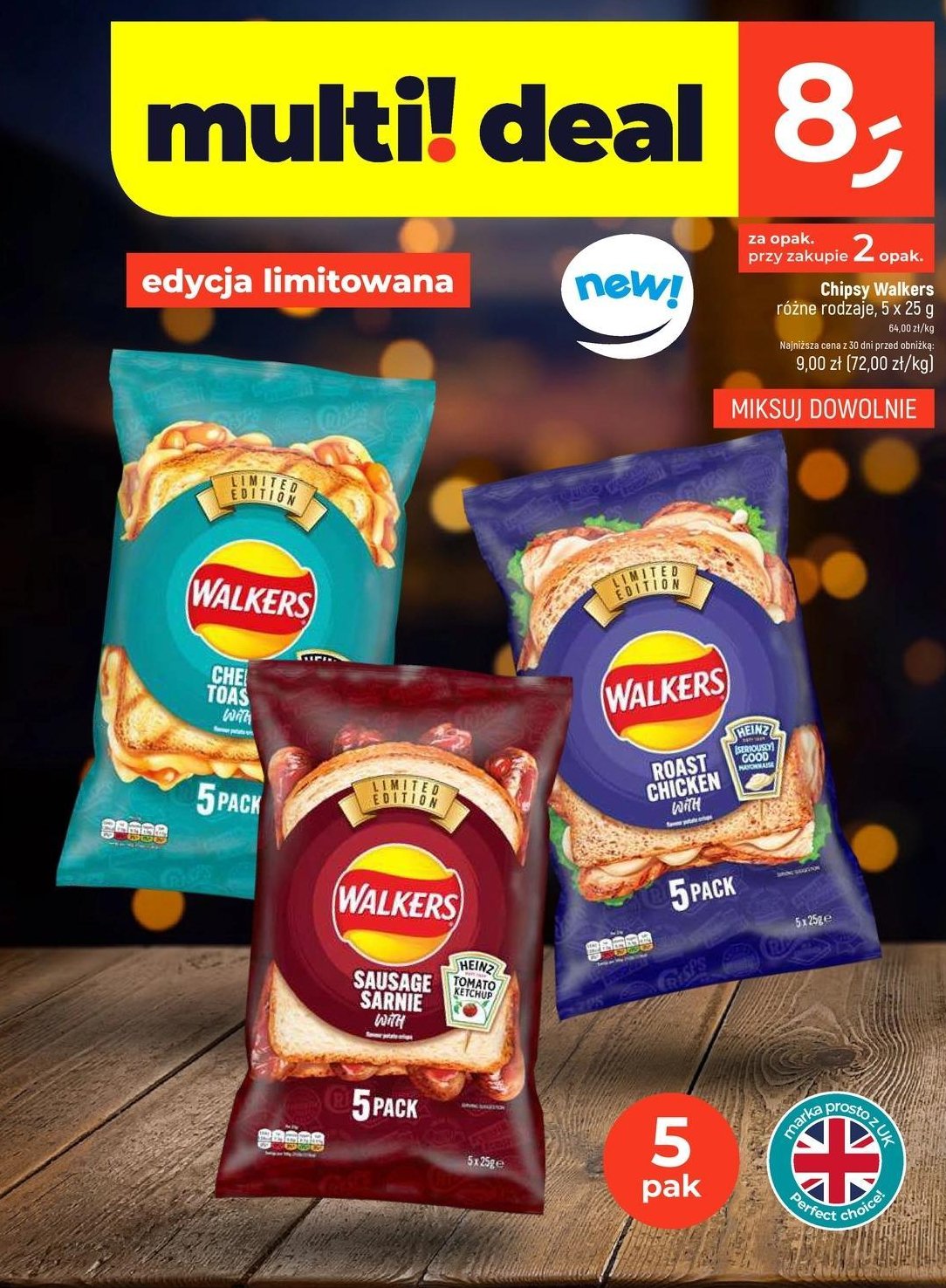 Chipsy sausage sarnie WALKERS promocja w Dealz