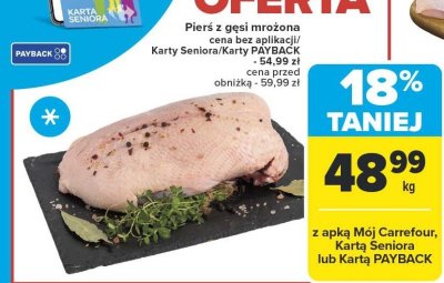 Pierś z gęsi mrożona promocja w Carrefour