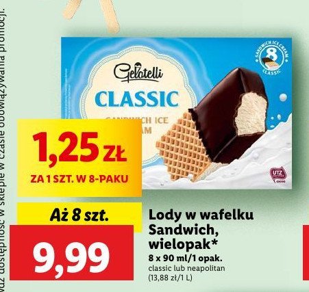 Lody sandwich classic Gelatelli promocja
