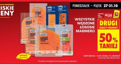 Wszystkie wędzone łososie Marinero DRUGI -50% promocja w Biedronka