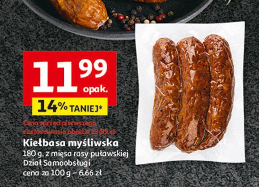 Kiełbasa mysliwska Auchan różnorodne (logo czerwone) promocja