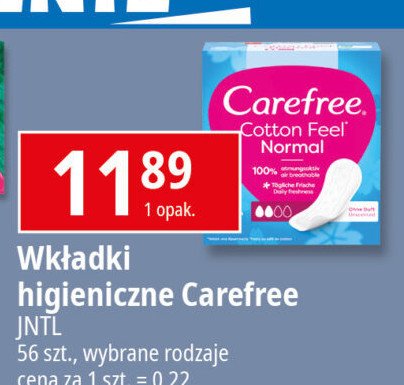 Wkładki cotton feel normal Carefree promocja w Leclerc