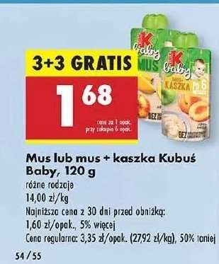 Mus z kaszką jabłko-dynia-morela Kubuś baby promocja