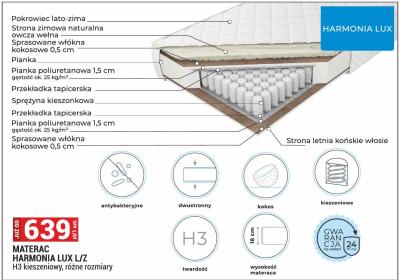 Materac HARMONIA LUX L/Z H3 kieszeniowy, różne rozmiary promocja w Merkury Market