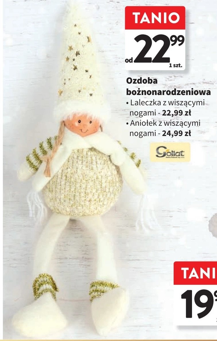 Ozdoba laleczka z wiszącymi nogami Goliat promocja w Intermarche