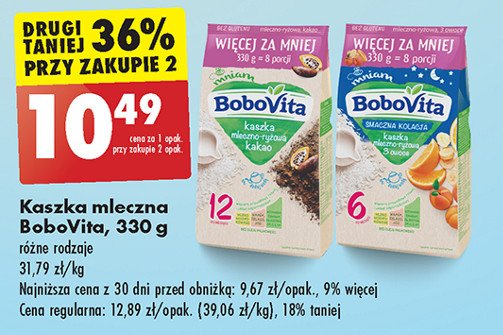 Kaszka mleczno-ryżowa kakaowa Bobovita mniam promocja w Biedronka