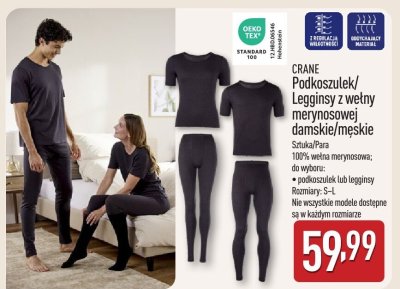 Podkoszulek/Legginsy z wełny merynosowej damskie/męskie CRANE promocja w Aldi