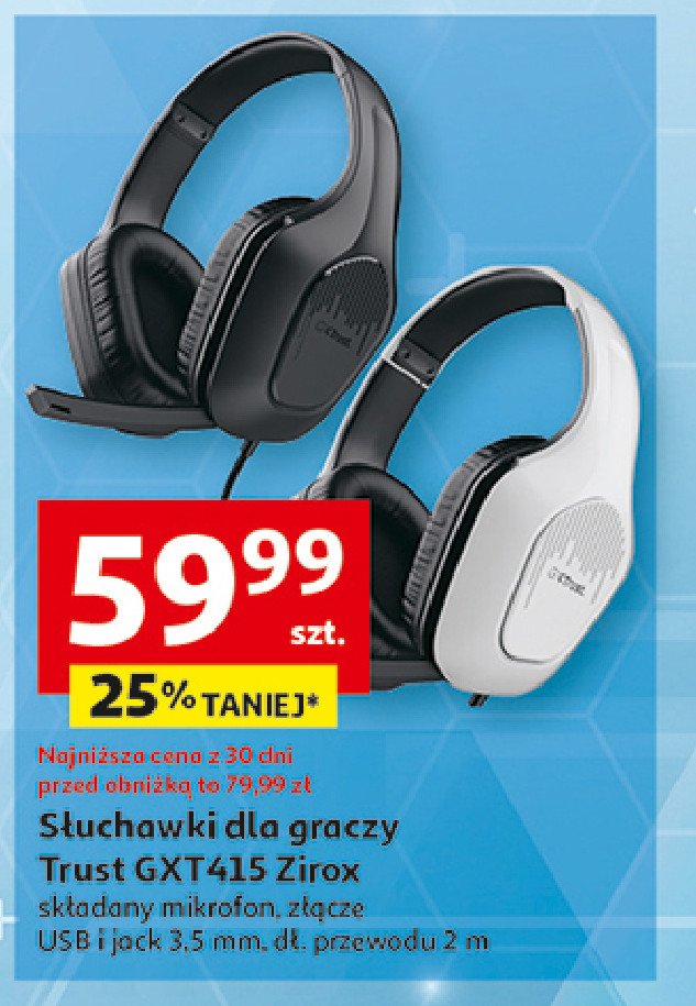 Słuchawki gamingowe gxt415 czarne Trust promocja w Auchan