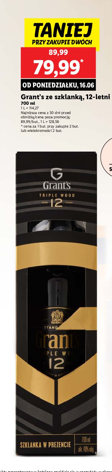 Whisky + szklanka Grant's 12 yo promocja w Lidl