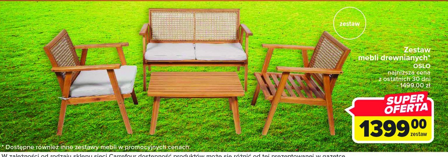 Zestaw mebli ogrodowych oslo stół + ławka + 2 fotele promocja