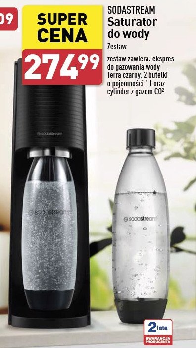 Saturator ekspres crystak black + 2 butelki Sodastream promocja w Aldi