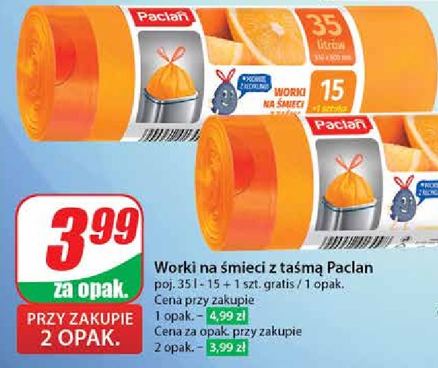 Worki na śmieci z taśmą 35 l pomarańczowe Paclan promocja w Dino