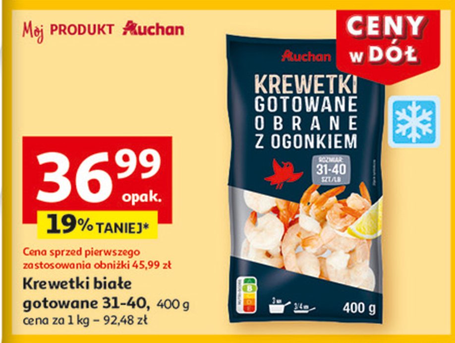 Krewetki koktajlowe gotowane obrane Auchan różnorodne (logo czerwone) promocja w Auchan