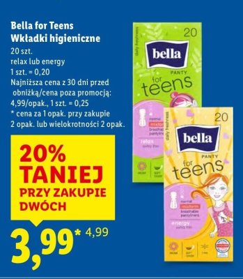 Wkładki higieniczne Bella for Teens Relax promocja w Lidl