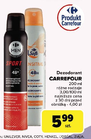 Dezodorant sport CARREFOUR MEN promocja w Carrefour