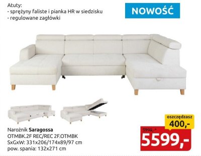 Narożnik Saragossa OTMBK-2F REC/REC 2F-OTMBK promocja w Black Red White