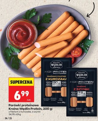 Parówki proteinowe Kraina Wedlin Protein z filetem z kurczaka, z szynki 200 g promocja w Biedronka