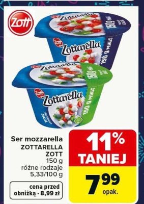 Ser mozzarella ZOTTARELLA ZOTT 150 g różne rodzaje promocja w Carrefour Market