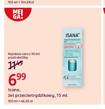 Żel przeciw wypryskom skóra tłusta i zanieczyszczona Isana young promocja w Rossmann