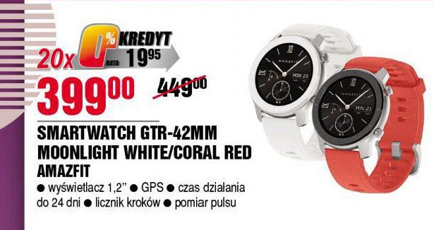 Smartwatch gtr 42 czerwony Amazfit promocja