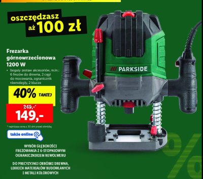 Frezarka górnowrzecionowa 1200 w Parkside promocja