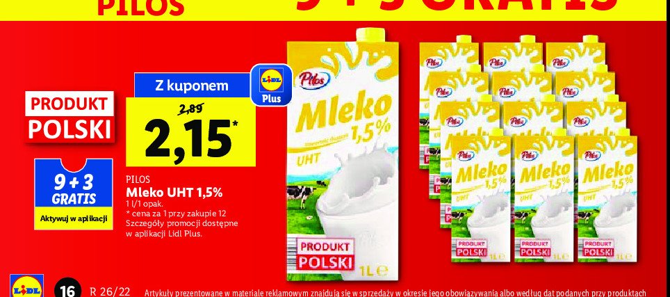 Mleko 1.5 % Pilos promocje