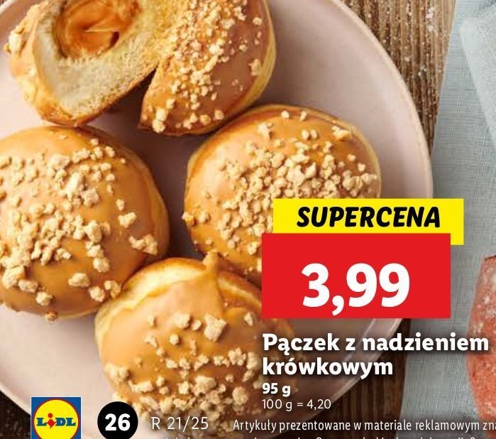 Pączek z nadzieniem krówkowym promocja w Lidl