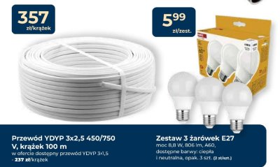 Przewód YDYP 3x2,5 450/750 V, krążek 100 m promocja w PSB Mrówka
