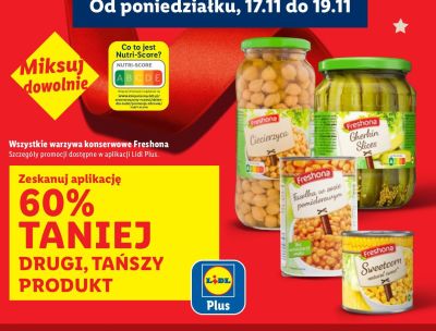 Wszystkie warzywa konserwowe Freshona drugi -60% taniej promocja w Lidl