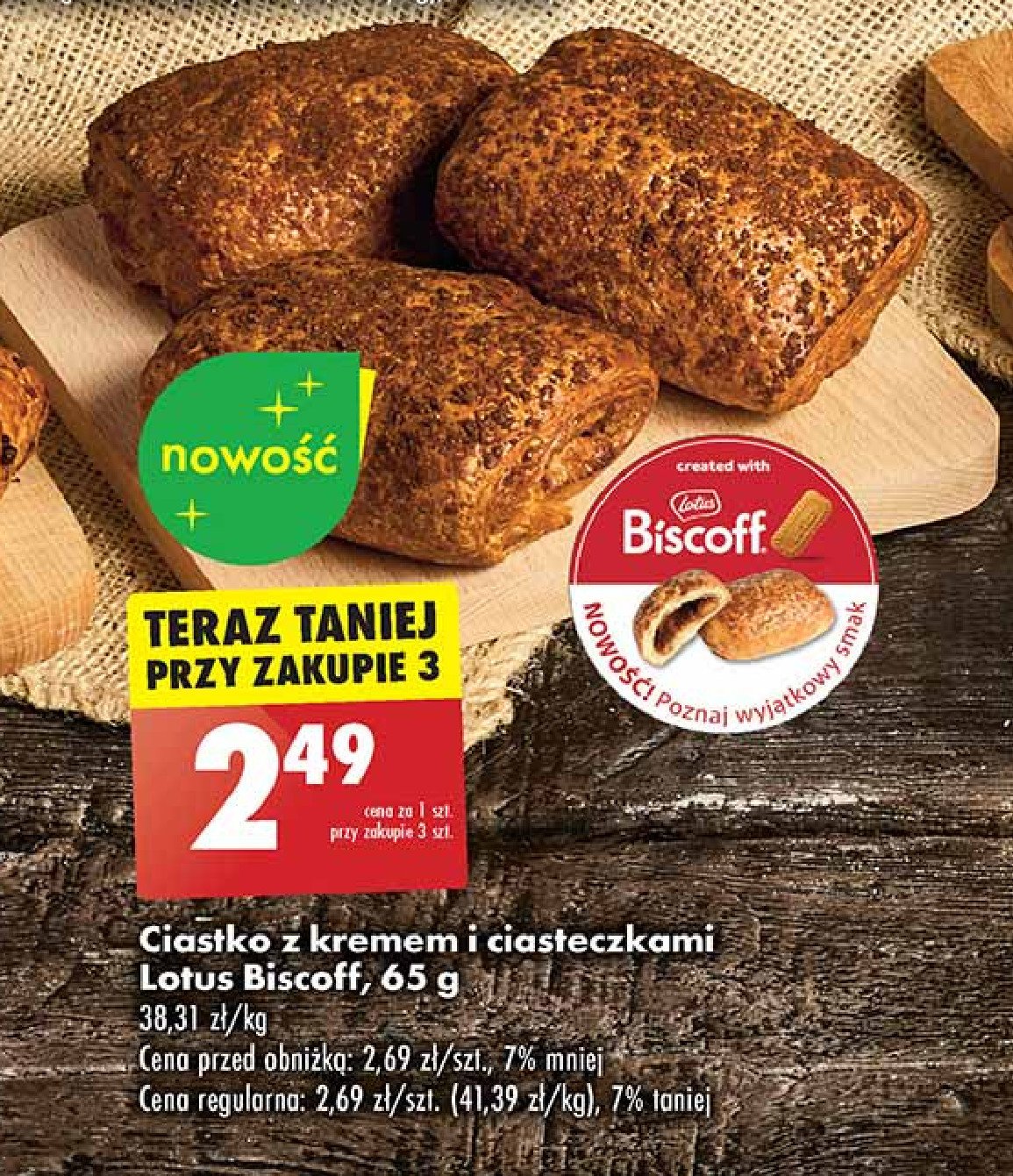 Ciastko z kremem i ciasteczkami Lotus biscoff promocja w Biedronka