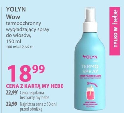 Spray YOLYN Wow termochronny wygładzający spray do włosów promocja w Hebe