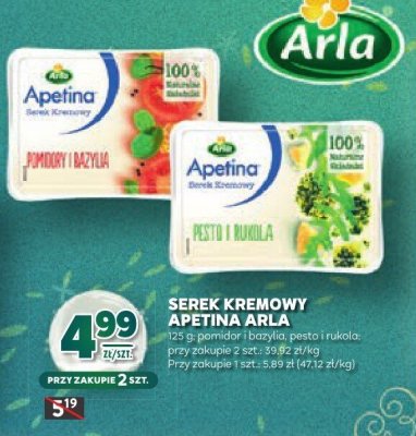 Serek kremowy Apetina Arla pomidor i bazylia, pesto i rukola promocja w Stokrotka