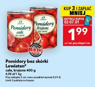 Pomidory bez skórki Lewiatan całe, krojone 400 g promocja w LEWIATAN