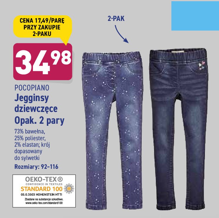 Jegginsy jeansowe dziewczęce 92-116 Pocopiano promocja