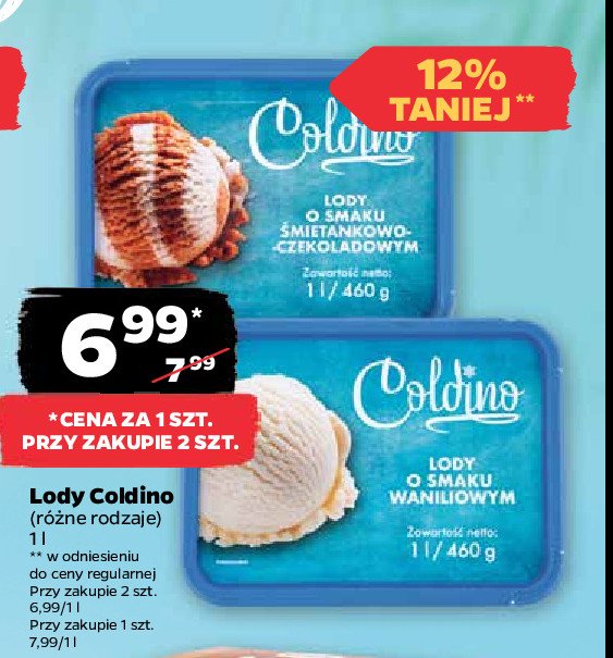 Lody o smaku śmietankowo - czekoladowym Coldino promocja