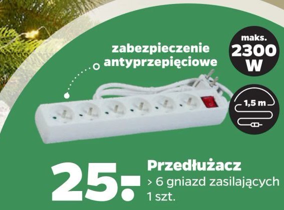 Przedłużacz listwowy 6 gniazd 1.5m z wyłącznikiem promocja w Netto