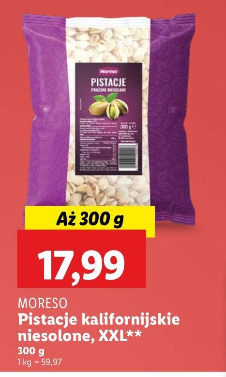 Pistacje prażone niesolone Moreso promocja