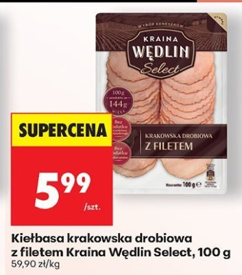 Kiełbasa krakowska drobiowa z filetem 100 g promocja w Biedronka