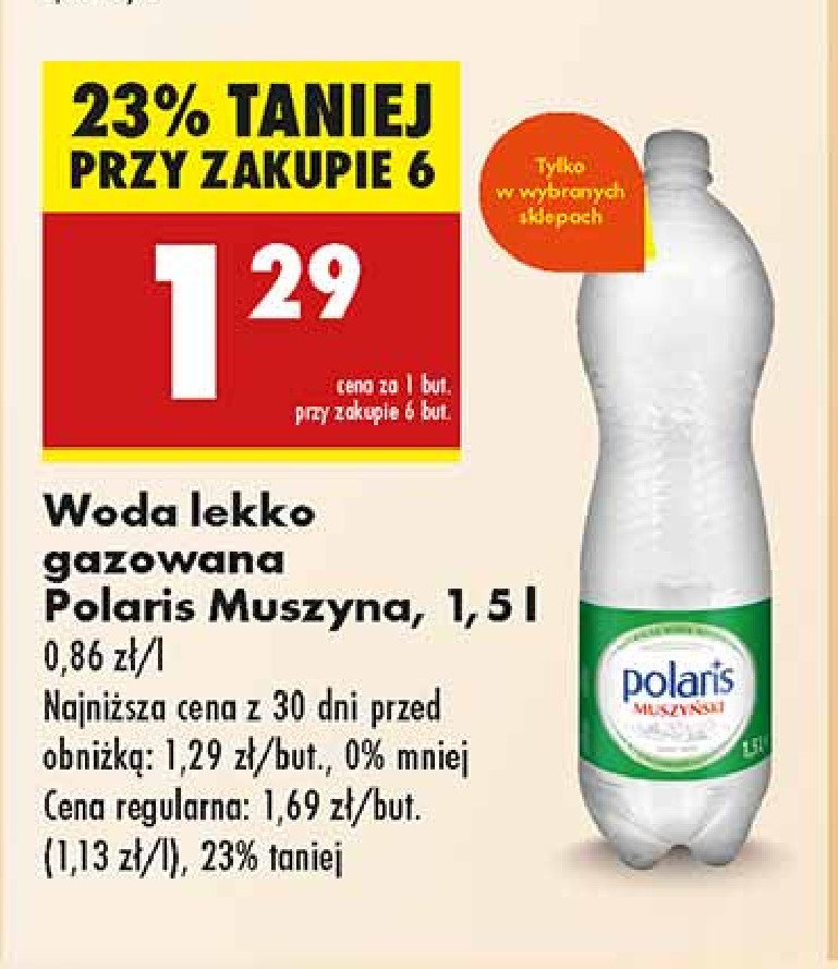 Woda lekko gazowana Polaris muszyński promocja w Biedronka