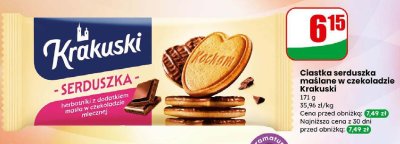 Ciastka serduszka maślane w czekoladzie Krakuski promocja w Dino