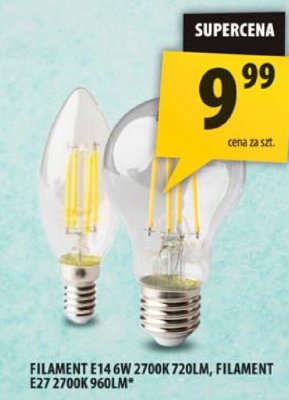 Filament E14 6W 2700K 720lm, filament E27 2700K 960lm promocja w Arhelan