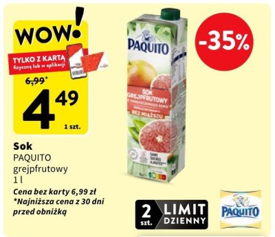 Sok PAQUITO grejpfrutowy promocja w Intermarche